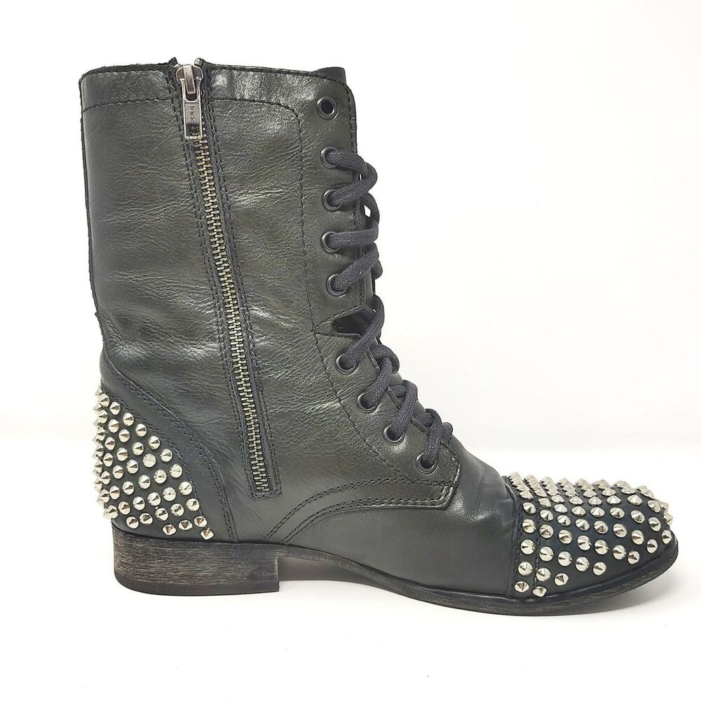 Steve Madden Womens 10 Shoes Tarnney Boots Studded Zip Lace Up Combat Moto Black - Picture 4 of 10